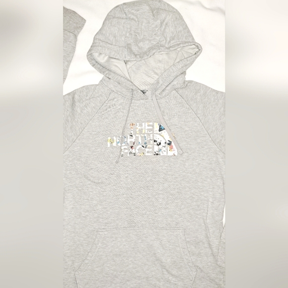 The North Face Womens Grey Hoodie Printed Pullover Kangaroo Pockets Logo L - Picture 2 of 15